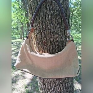 Chic Tan Woven Fossil Shoulder Bag